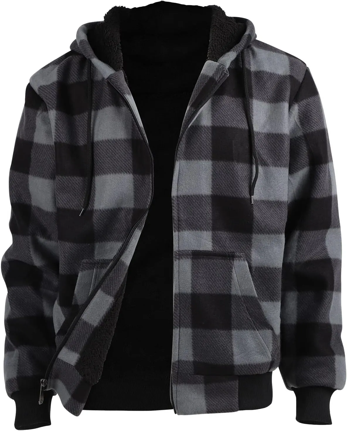 Sherpa Fleece Lined Hoodie Big and Tall Plaid Flannel Jacket Winter Coats for Men Zip Up Winter Warm Sweatshirts