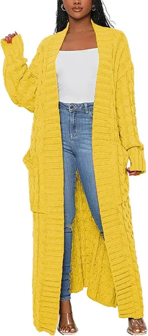 SHINFY Women Long Sleeve Open Front Knit Long Cardigan Casual Knitted Maxi Sweater Coat Outwear with Pockets