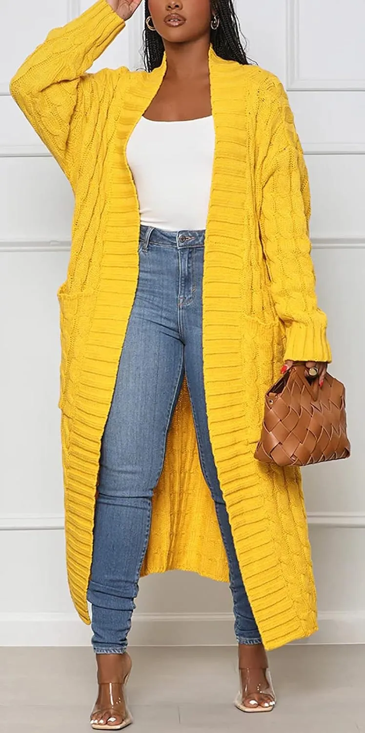 SHINFY Women Long Sleeve Open Front Knit Long Cardigan Casual Knitted Maxi Sweater Coat Outwear with Pockets