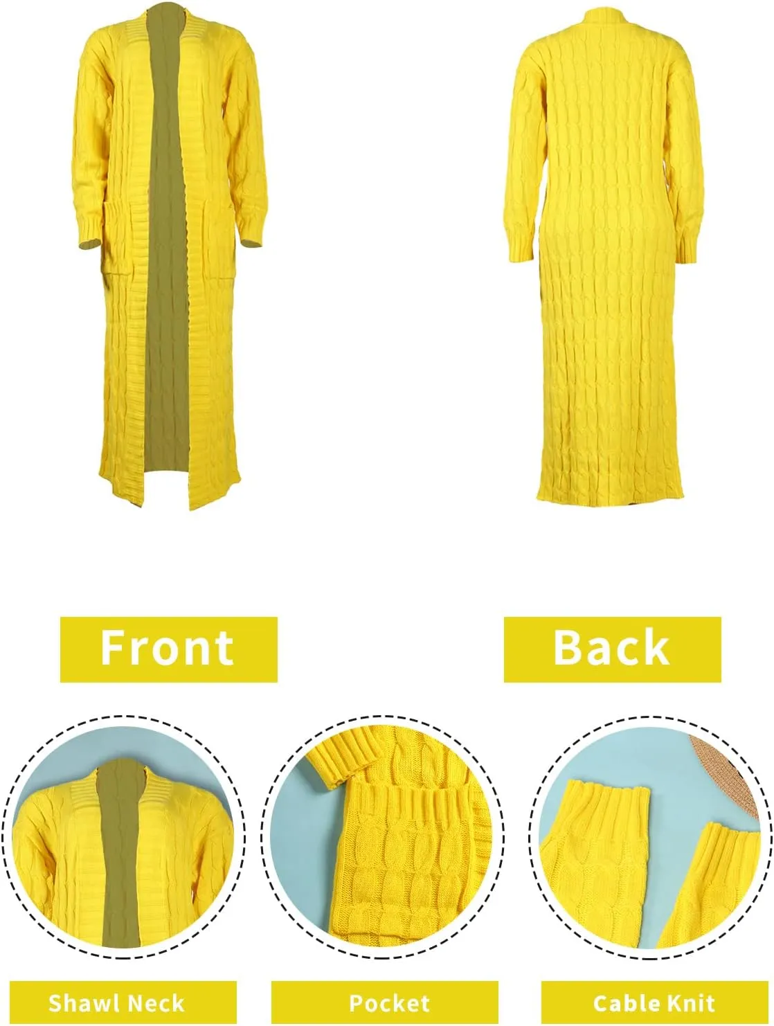 SHINFY Women Long Sleeve Open Front Knit Long Cardigan Casual Knitted Maxi Sweater Coat Outwear with Pockets