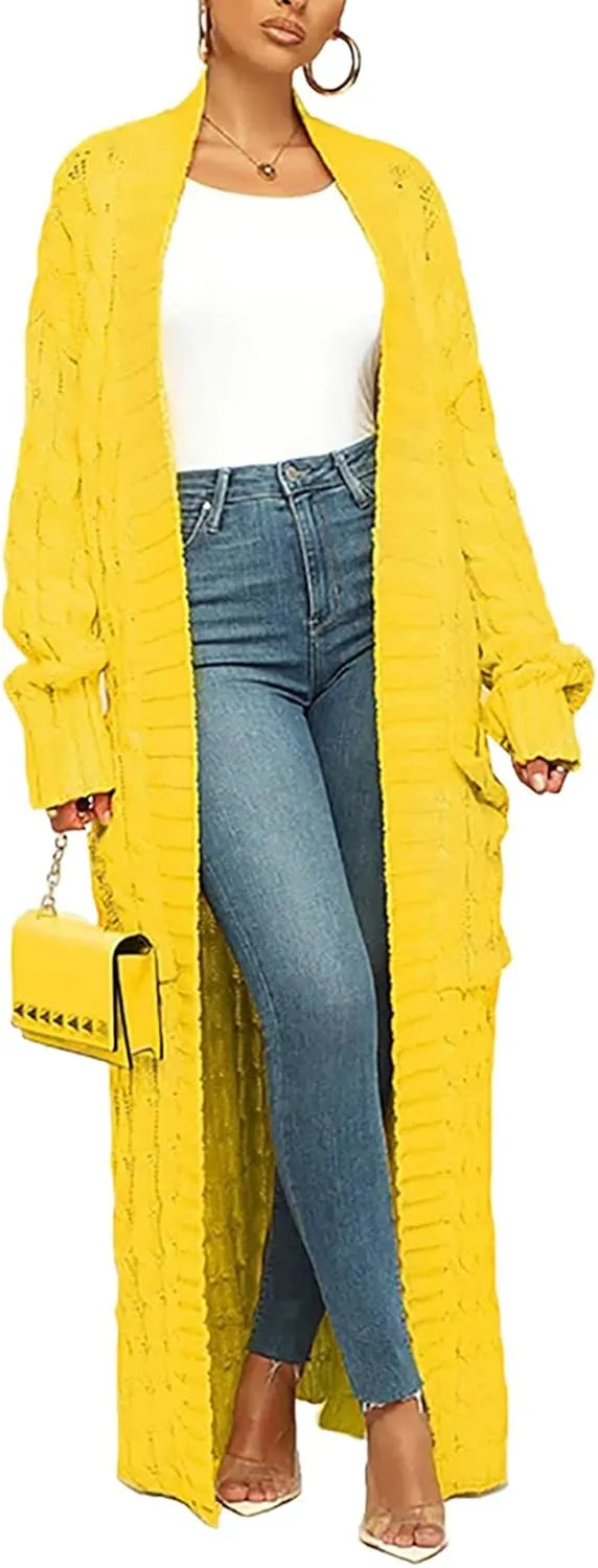 SHINFY Women Long Sleeve Open Front Knit Long Cardigan Casual Knitted Maxi Sweater Coat Outwear with Pockets
