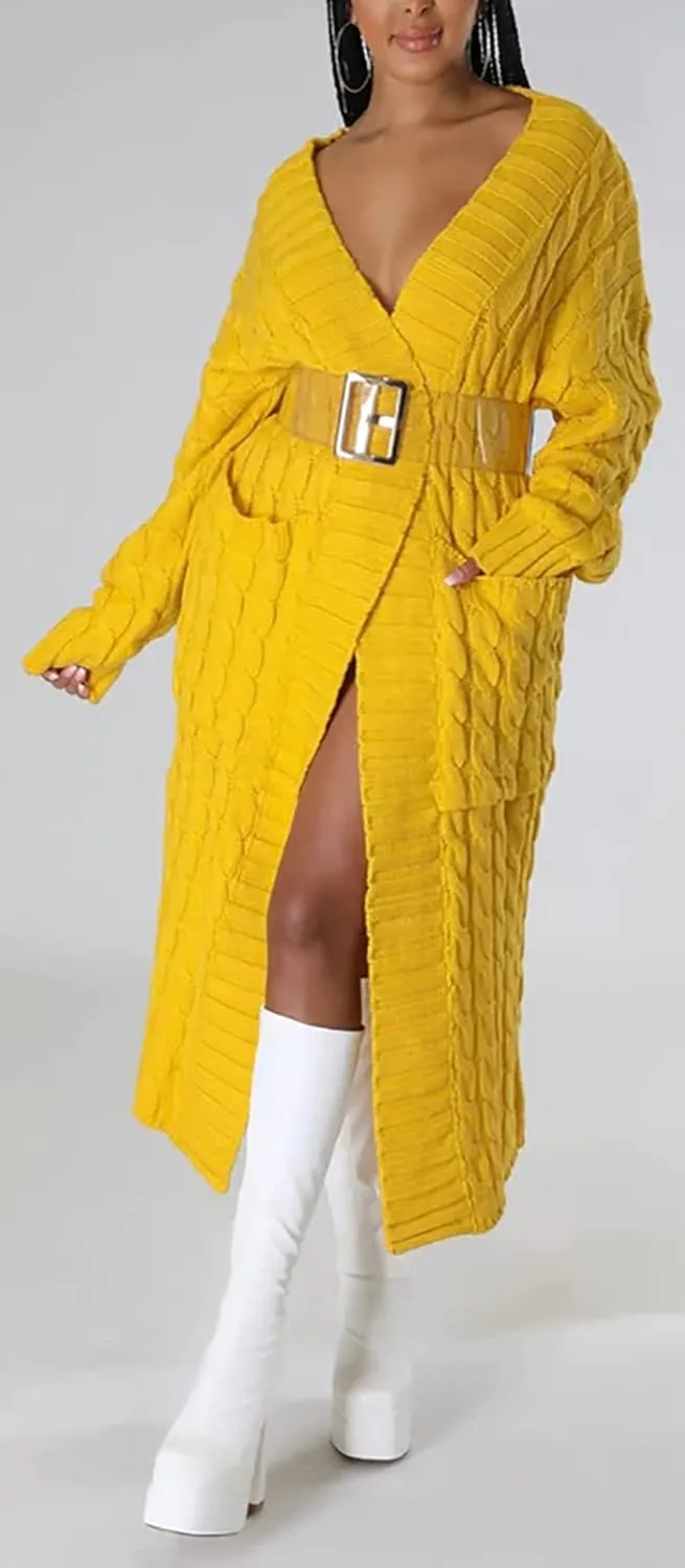 SHINFY Women Long Sleeve Open Front Knit Long Cardigan Casual Knitted Maxi Sweater Coat Outwear with Pockets
