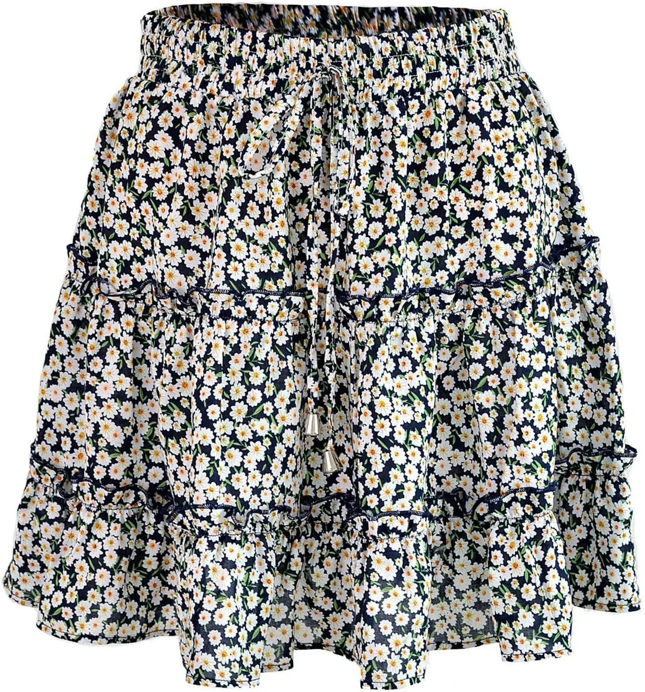 Short Skirts for Women Floral Casual Boho Y2K Tiered Pirouette Skort Western Beach Vacation Drawstring Mini Skirts