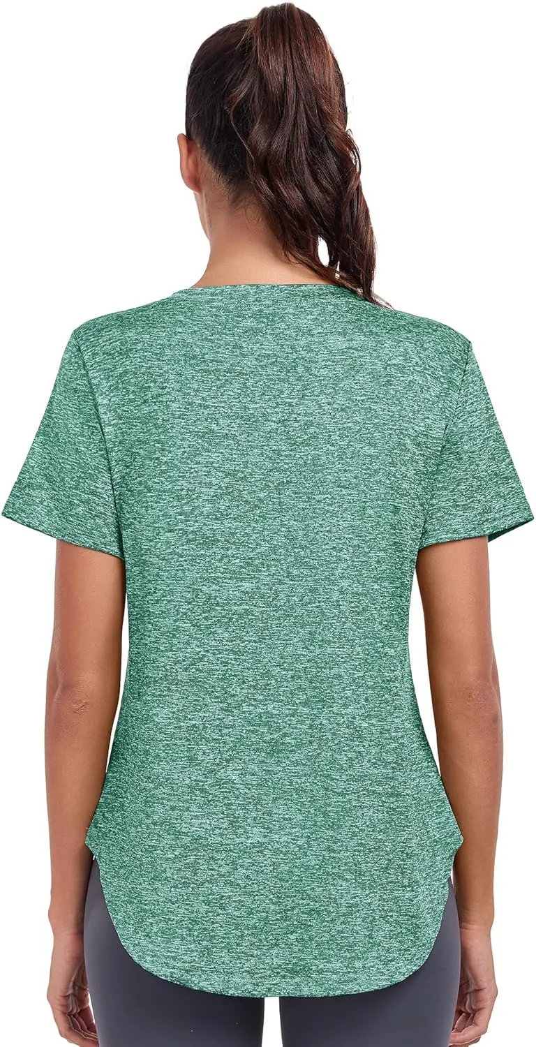 Short Sleeve Workout Shirts Women Loose Fit, V-Neck Women Exercise T-Shirt Workout Top, Dry Fit Yoga Gym Sport Tops