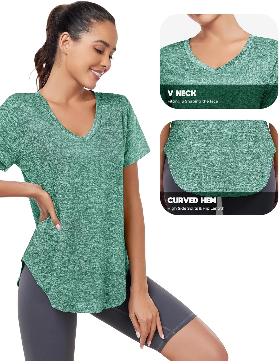 Short Sleeve Workout Shirts Women Loose Fit, V-Neck Women Exercise T-Shirt Workout Top, Dry Fit Yoga Gym Sport Tops