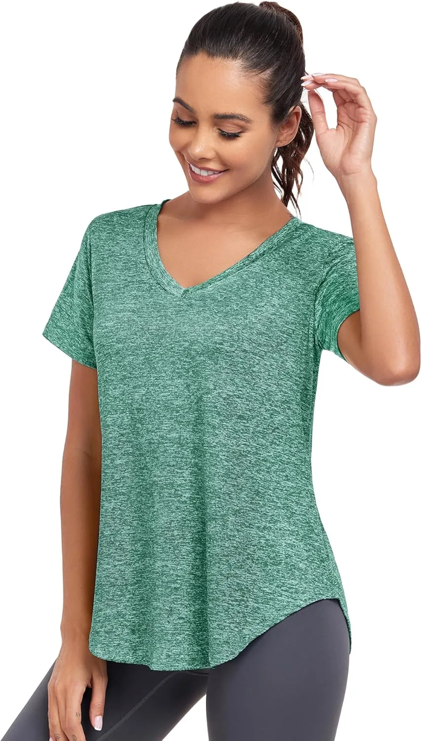 Short Sleeve Workout Shirts Women Loose Fit, V-Neck Women Exercise T-Shirt Workout Top, Dry Fit Yoga Gym Sport Tops