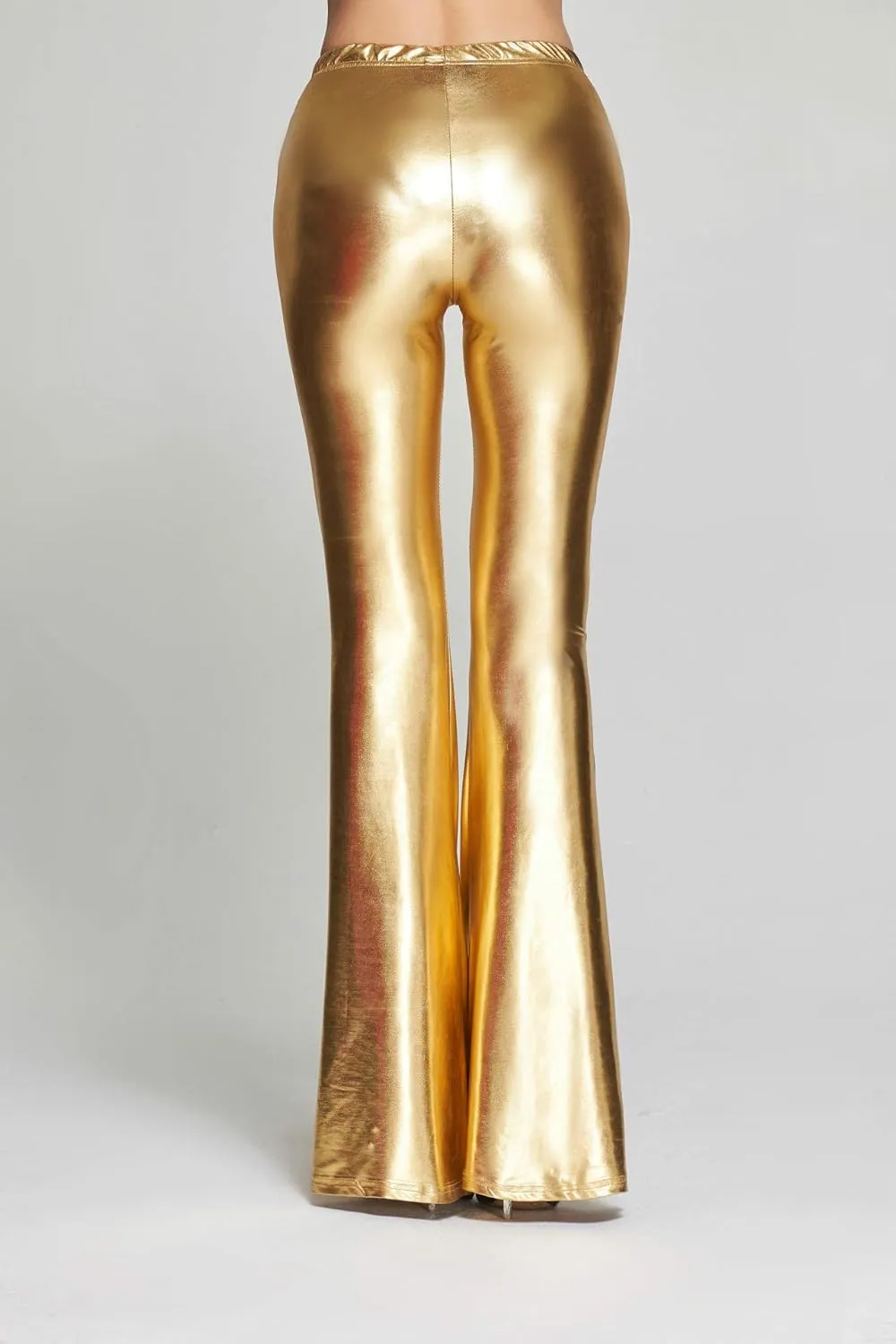 SIAEAMRG Womens Shinny Metallic Sequins High Waist Stretchy Bell Bottom Flared Pants, Wet Look Pants Club Wear