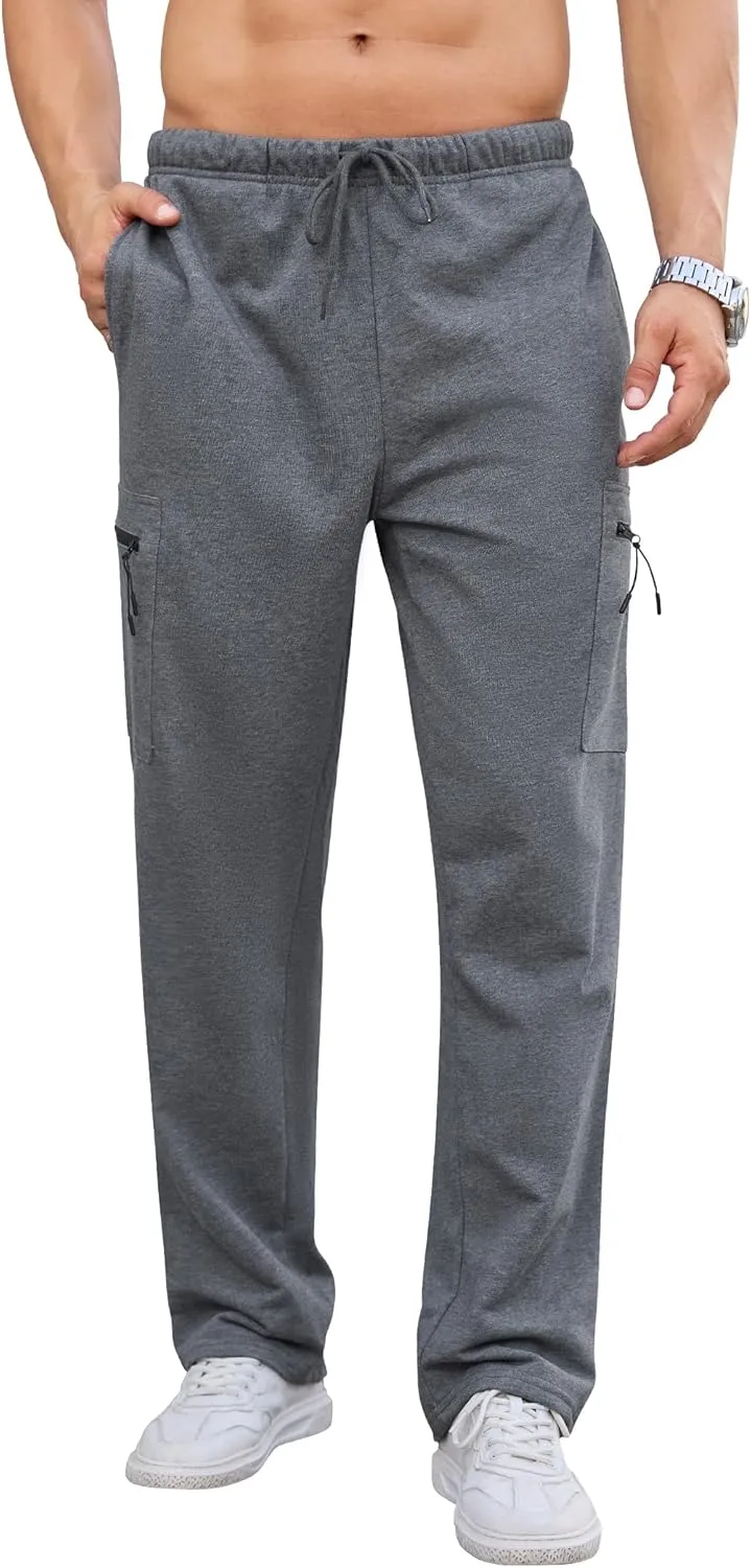 SILKWORLD Sweatpants for Men Zipper Cargo Pockets Joggers Open Bottom Casual Pants for Athletic, Jogging, Running, Workout