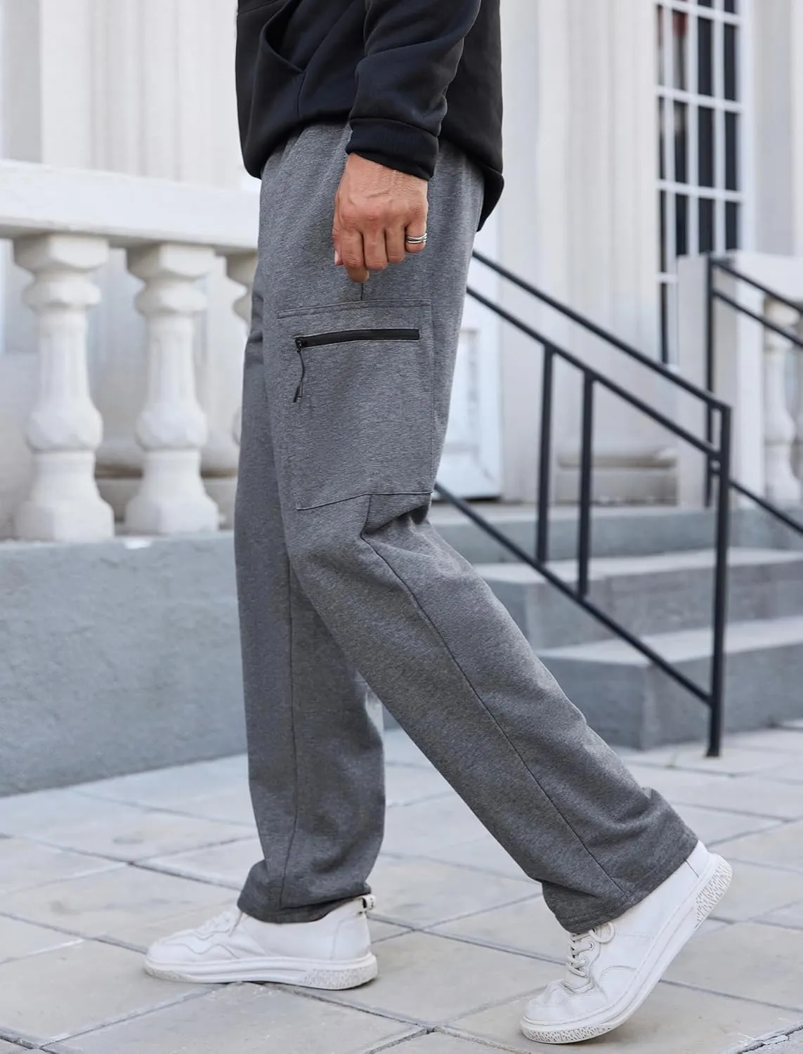 SILKWORLD Sweatpants for Men Zipper Cargo Pockets Joggers Open Bottom Casual Pants for Athletic, Jogging, Running, Workout
