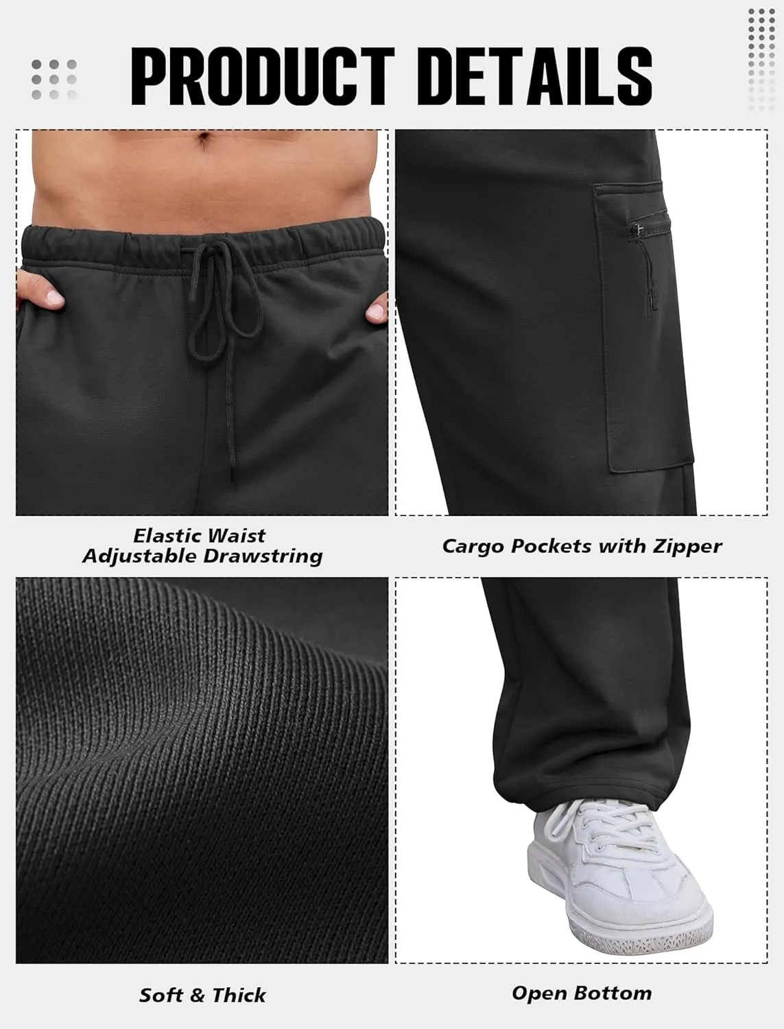 SILKWORLD Sweatpants for Men Zipper Cargo Pockets Joggers Open Bottom Casual Pants for Athletic, Jogging, Running, Workout