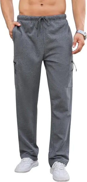 SILKWORLD Sweatpants for Men Zipper Cargo Pockets Joggers Open Bottom Casual Pants for Athletic, Jogging, Running, Workout