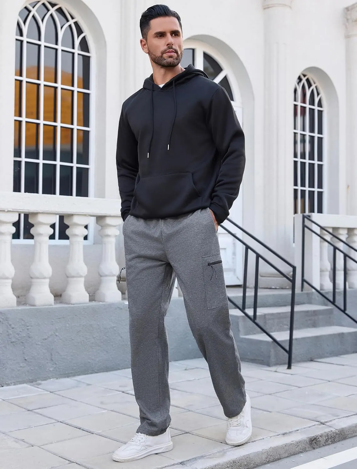 SILKWORLD Sweatpants for Men Zipper Cargo Pockets Joggers Open Bottom Casual Pants for Athletic, Jogging, Running, Workout