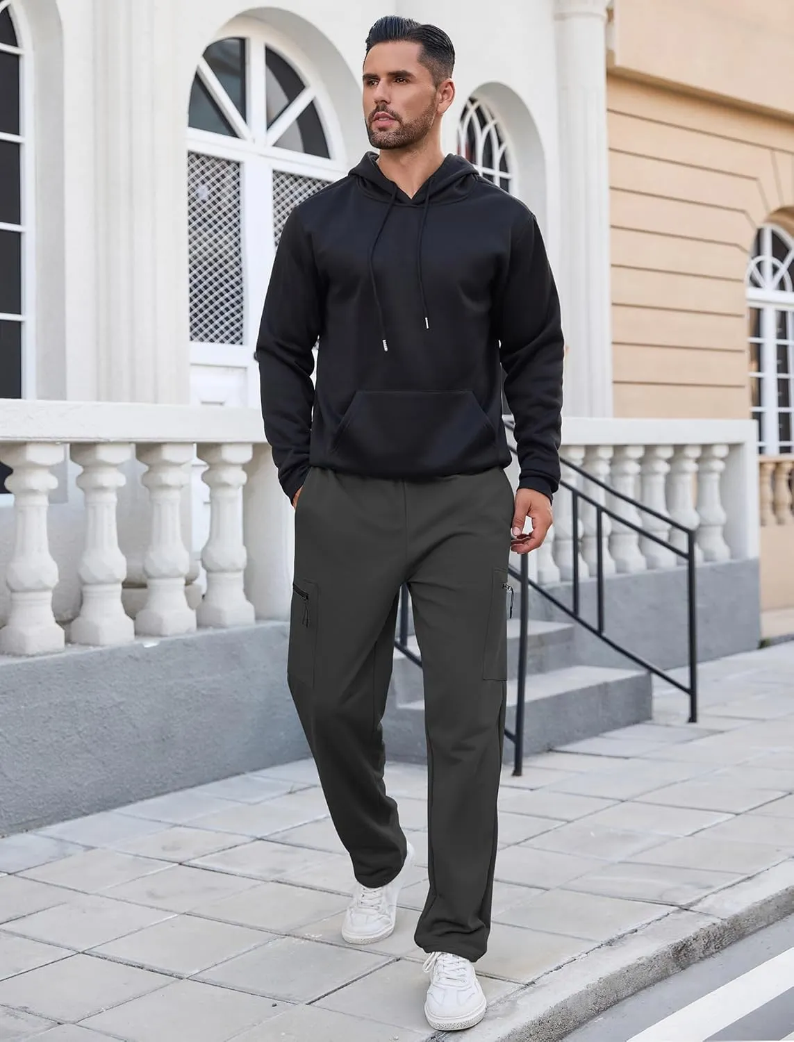 SILKWORLD Sweatpants for Men Zipper Cargo Pockets Joggers Open Bottom Casual Pants for Athletic, Jogging, Running, Workout