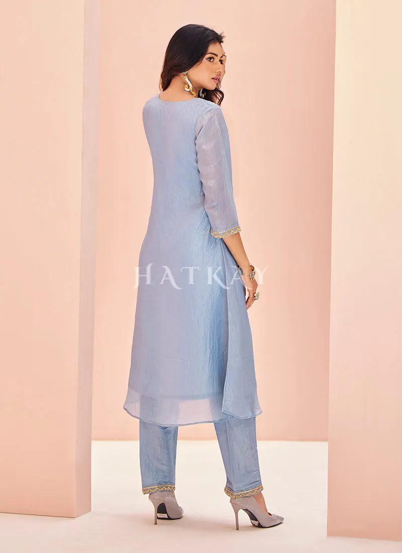 Sky Blue Handwork Kurta And Pant Suit