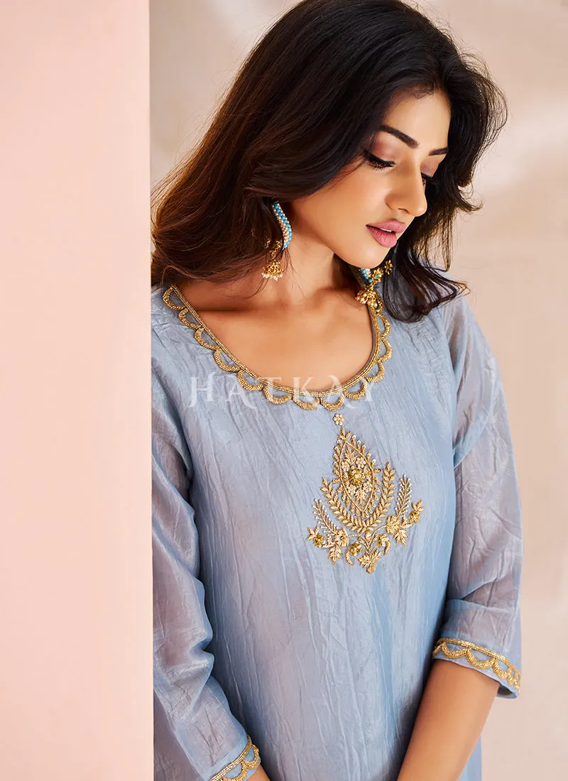 Sky Blue Handwork Kurta And Pant Suit