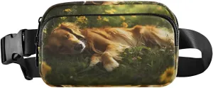 Sleeping Dog Fanny Pack Water Resistant Waist Pack Sling Bag Purse for Women Men Travel Hiking