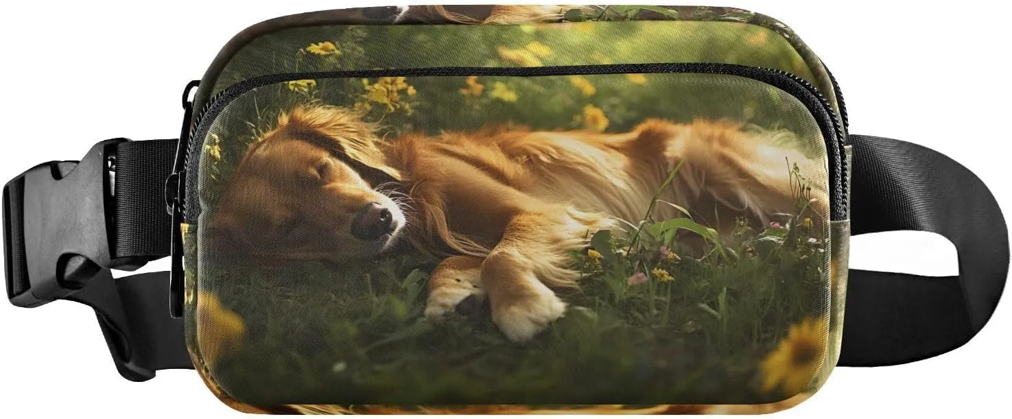 Sleeping Dog Fanny Pack Water Resistant Waist Pack Sling Bag Purse for Women Men Travel Hiking