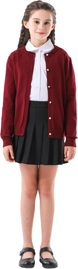 SMILING PINKER Girls Cardigan Sweater School Uniforms Button Long Sleeve Knit Tops