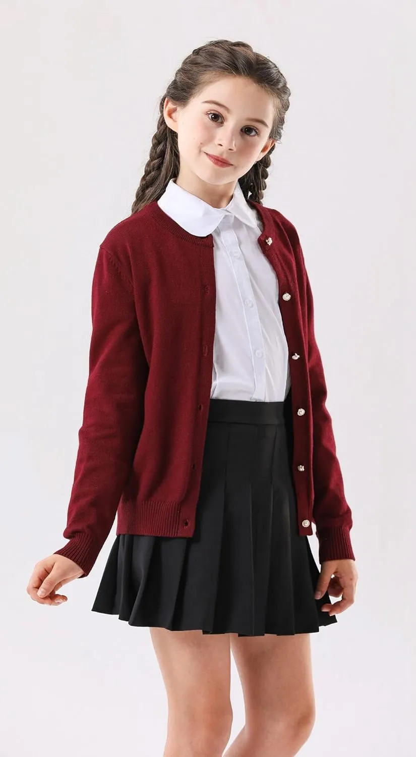 SMILING PINKER Girls Cardigan Sweater School Uniforms Button Long Sleeve Knit Tops