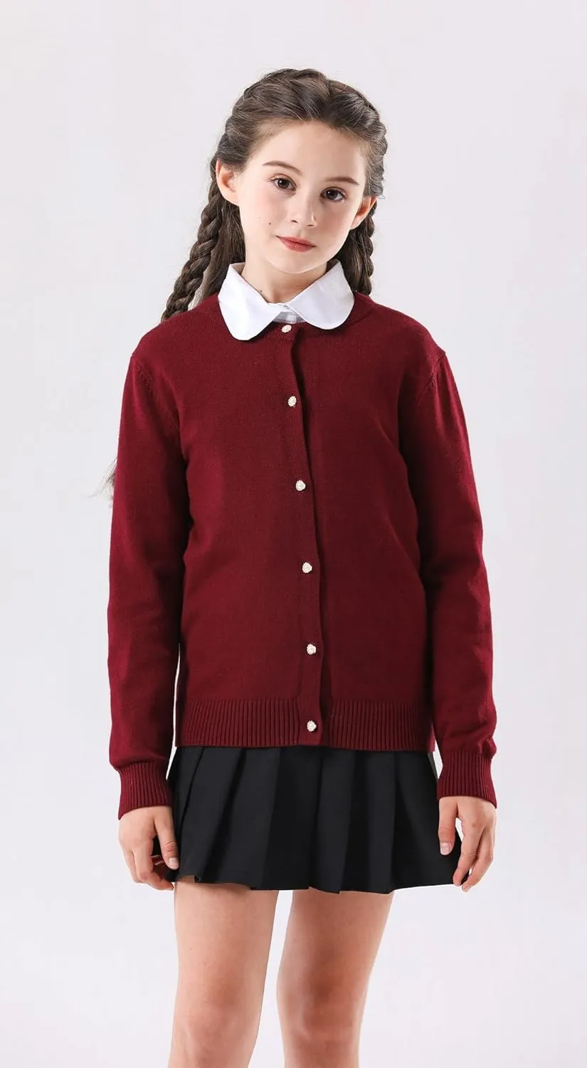 SMILING PINKER Girls Cardigan Sweater School Uniforms Button Long Sleeve Knit Tops