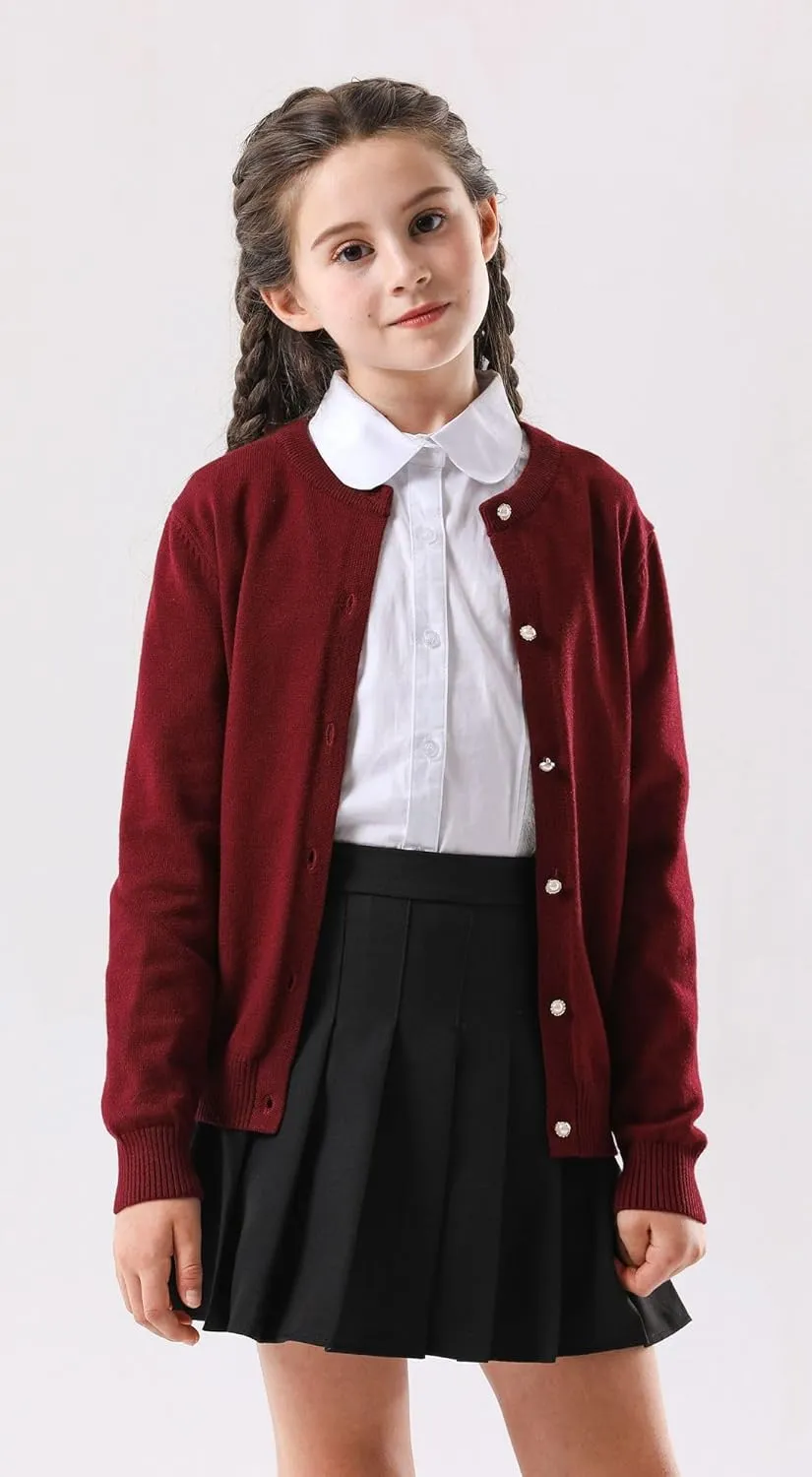 SMILING PINKER Girls Cardigan Sweater School Uniforms Button Long Sleeve Knit Tops