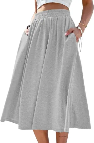 SOFIA'S CHOICE Skirts for Women Midi Length A Line Swing Flowy Skirt with Pockets