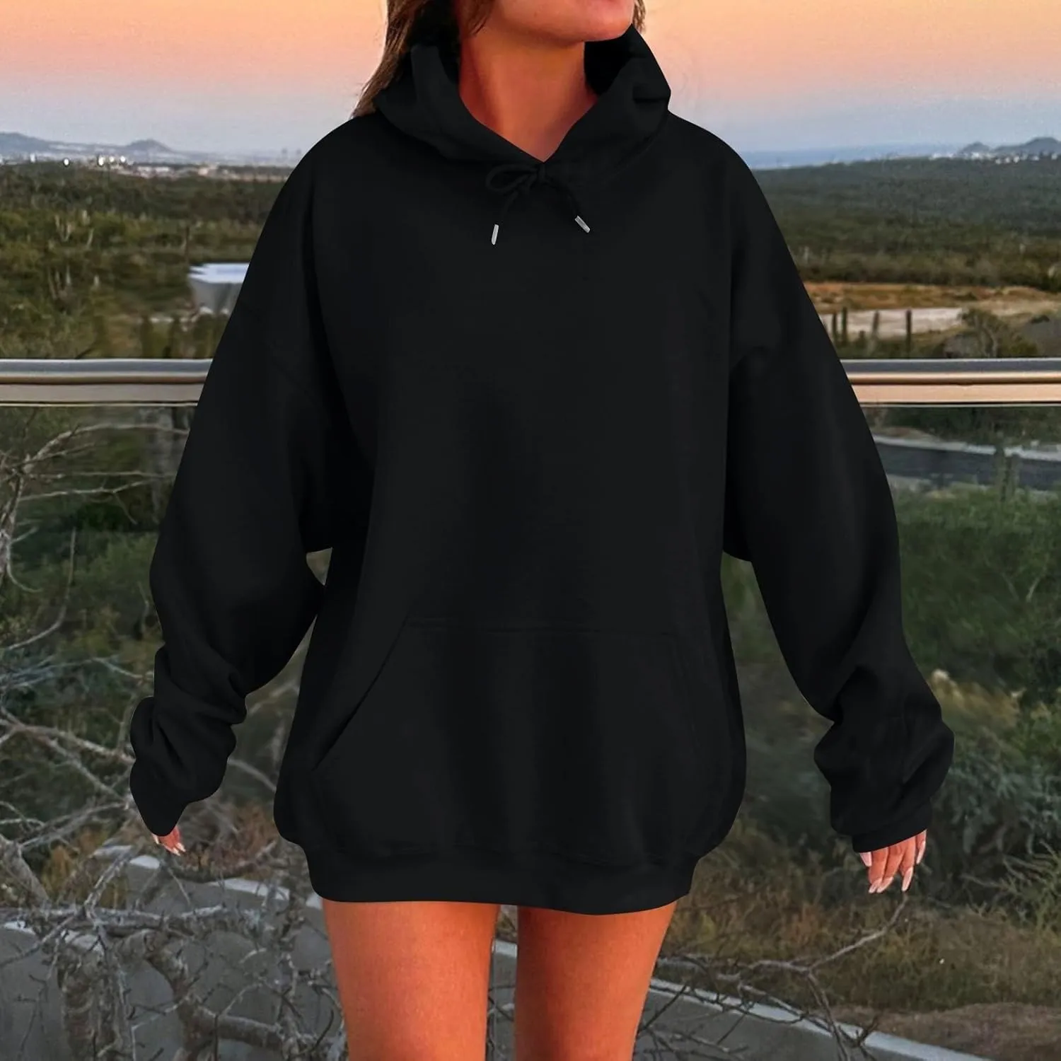 Solid Color Hoodies for Women Oversized Sweatshirts Long Sleeve Drawstring Pullover 2024 Fall Outfits with Pockets
