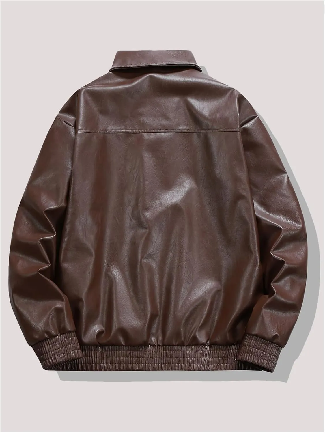 SOLY HUX Men's PU Leather Jacket Collar Long Sleeve Flap Pocket Loose Motorcycle Jacket Coats