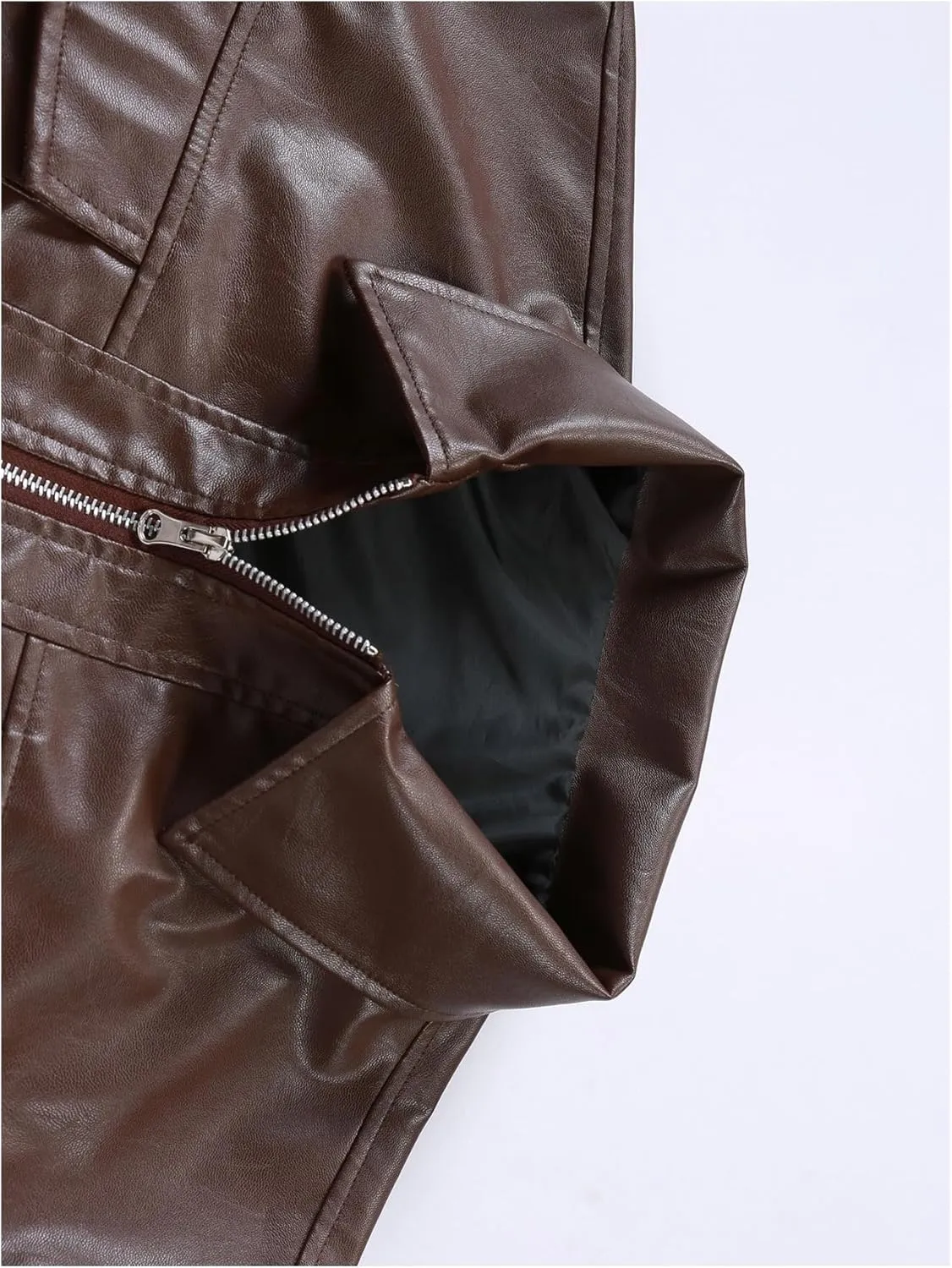 SOLY HUX Men's PU Leather Jacket Collar Long Sleeve Flap Pocket Loose Motorcycle Jacket Coats