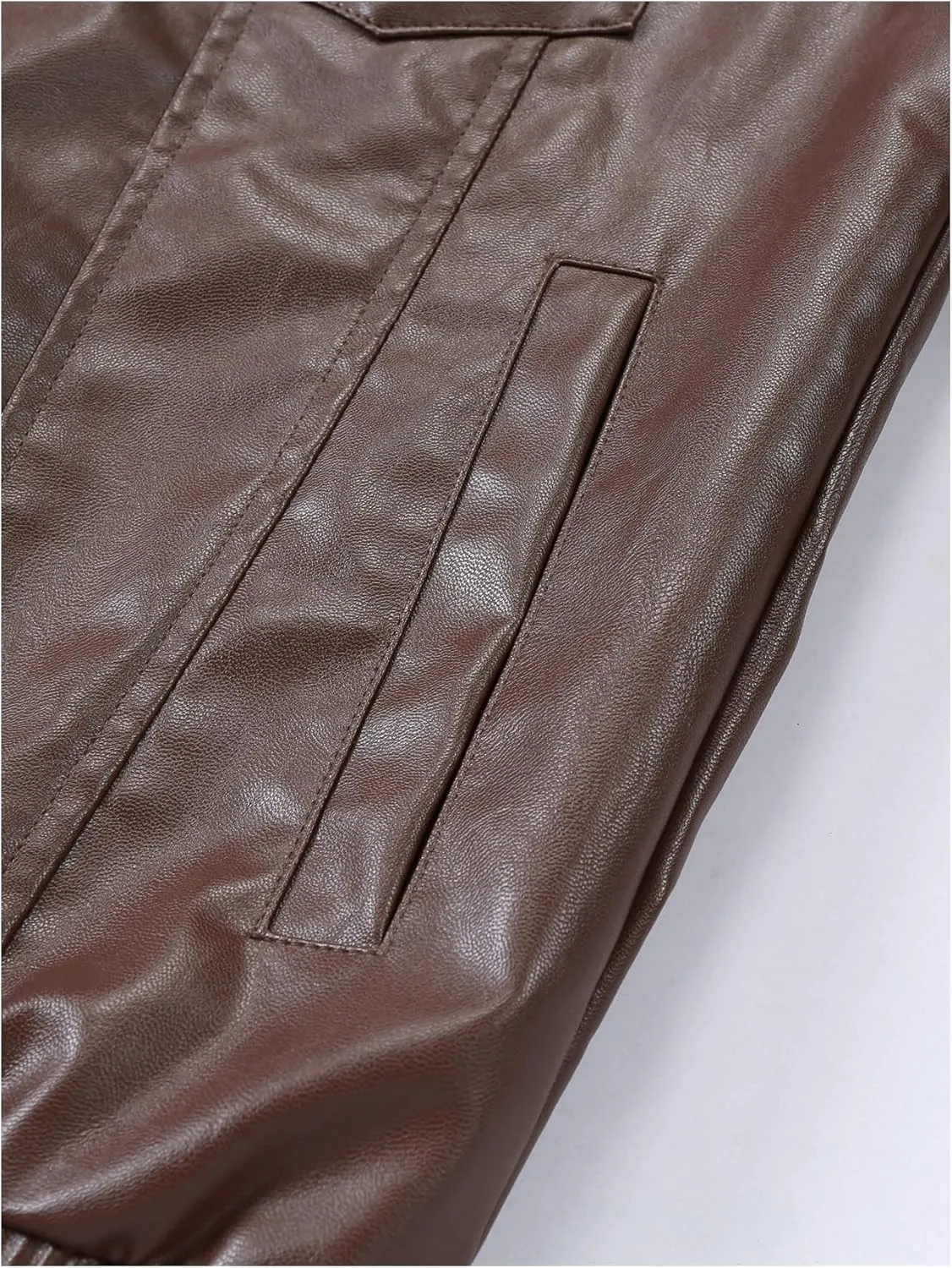 SOLY HUX Men's PU Leather Jacket Collar Long Sleeve Flap Pocket Loose Motorcycle Jacket Coats