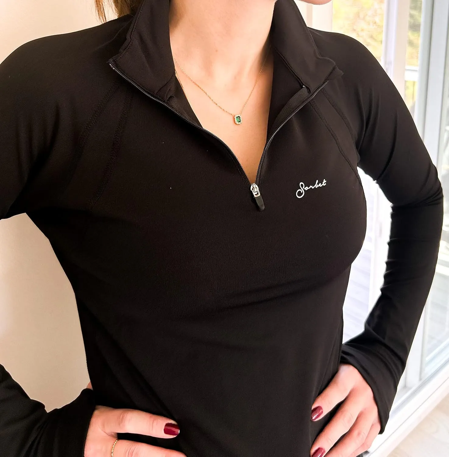Sorbet Womens Long Sleeve Tops - Lightweight Women's UPF 50  SPF Shirts for Women Long Sleeve-Athletic 1/4 Zip Pullover Women