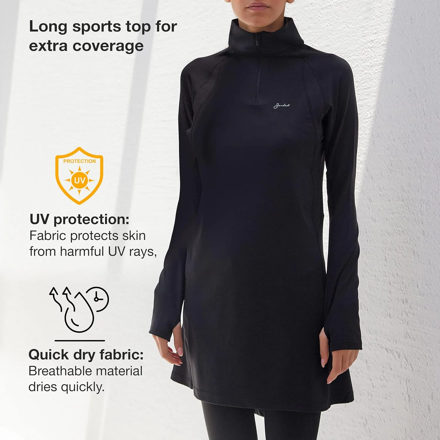 Sorbet Womens Long Sleeve Tops - Lightweight Women's UPF 50  SPF Shirts for Women Long Sleeve-Athletic 1/4 Zip Pullover Women