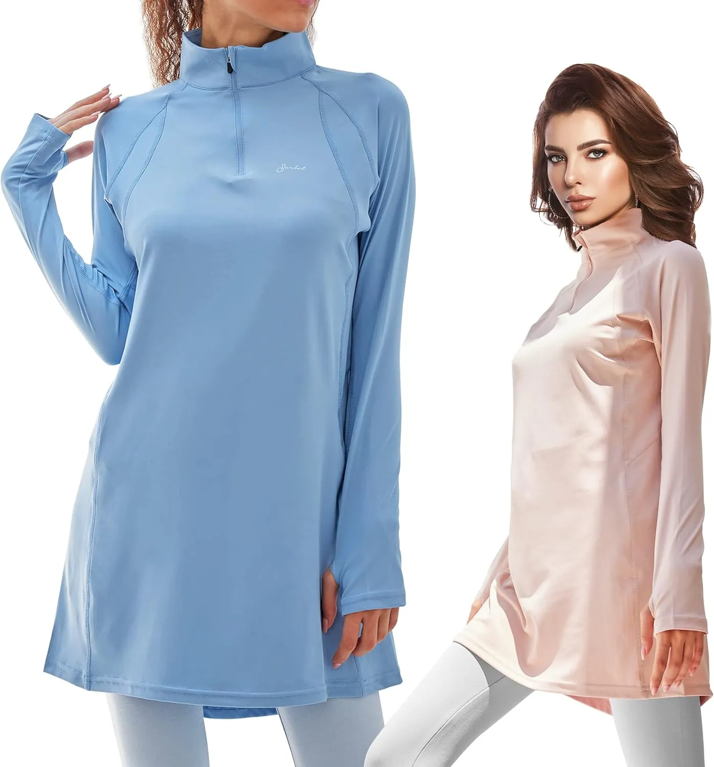 Sorbet Womens Long Sleeve Tops - Lightweight Women's UPF 50  SPF Shirts for Women Long Sleeve-Athletic 1/4 Zip Pullover Women