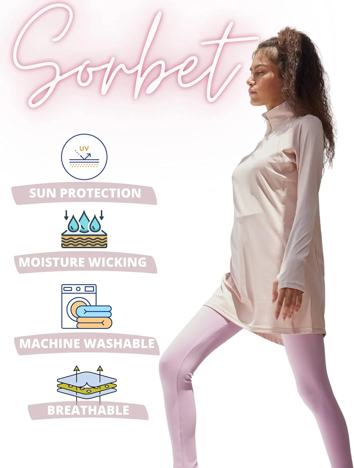 Sorbet Womens Long Sleeve Tops - Lightweight Women's UPF 50  SPF Shirts for Women Long Sleeve-Athletic 1/4 Zip Pullover Women