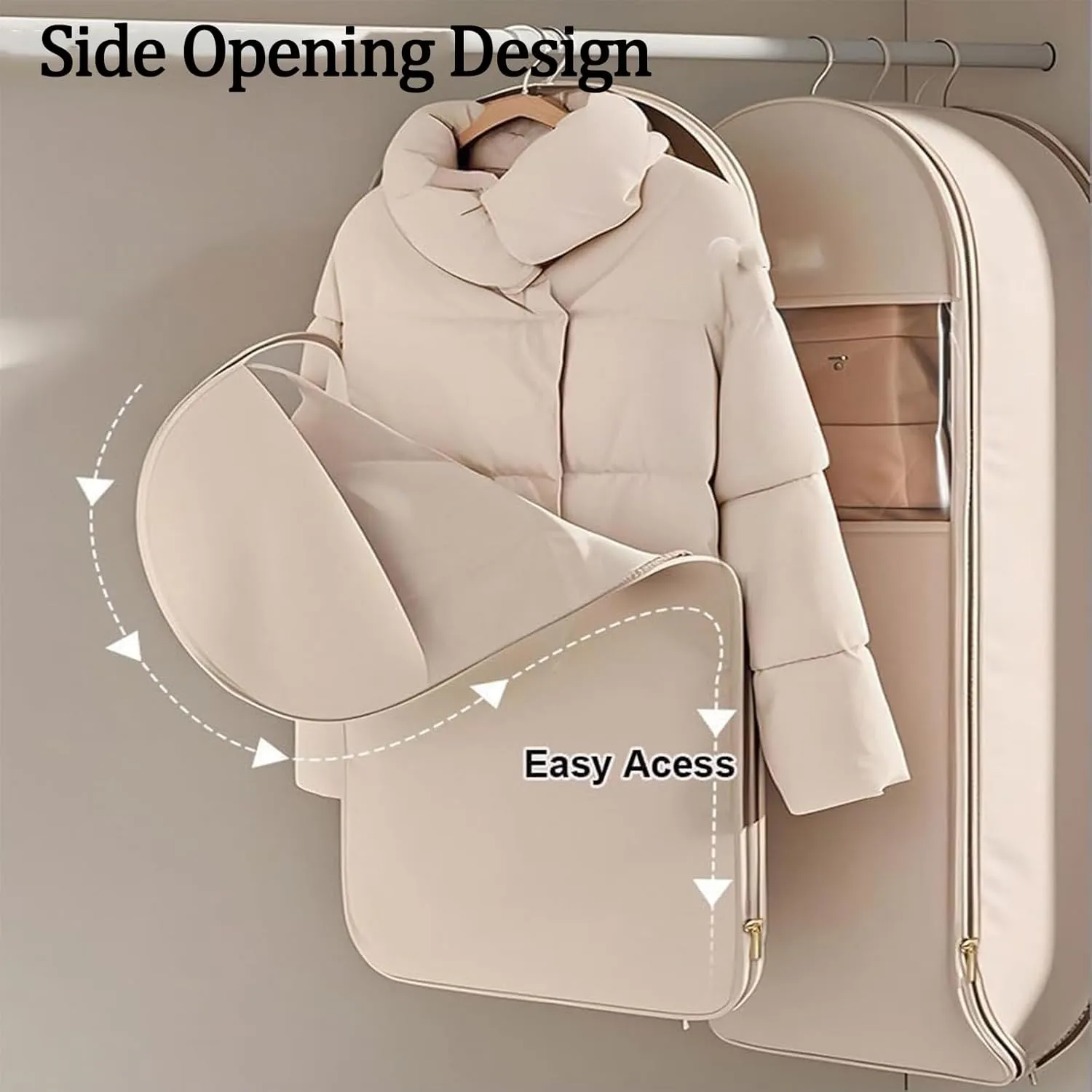 Space Saving Hanging Garment Bag with Self Compression Zipper, Dust Cover Clothes Bags for Down Coat, Space Saver Closet Organizers, for Closet Storage (Pink,Medium)