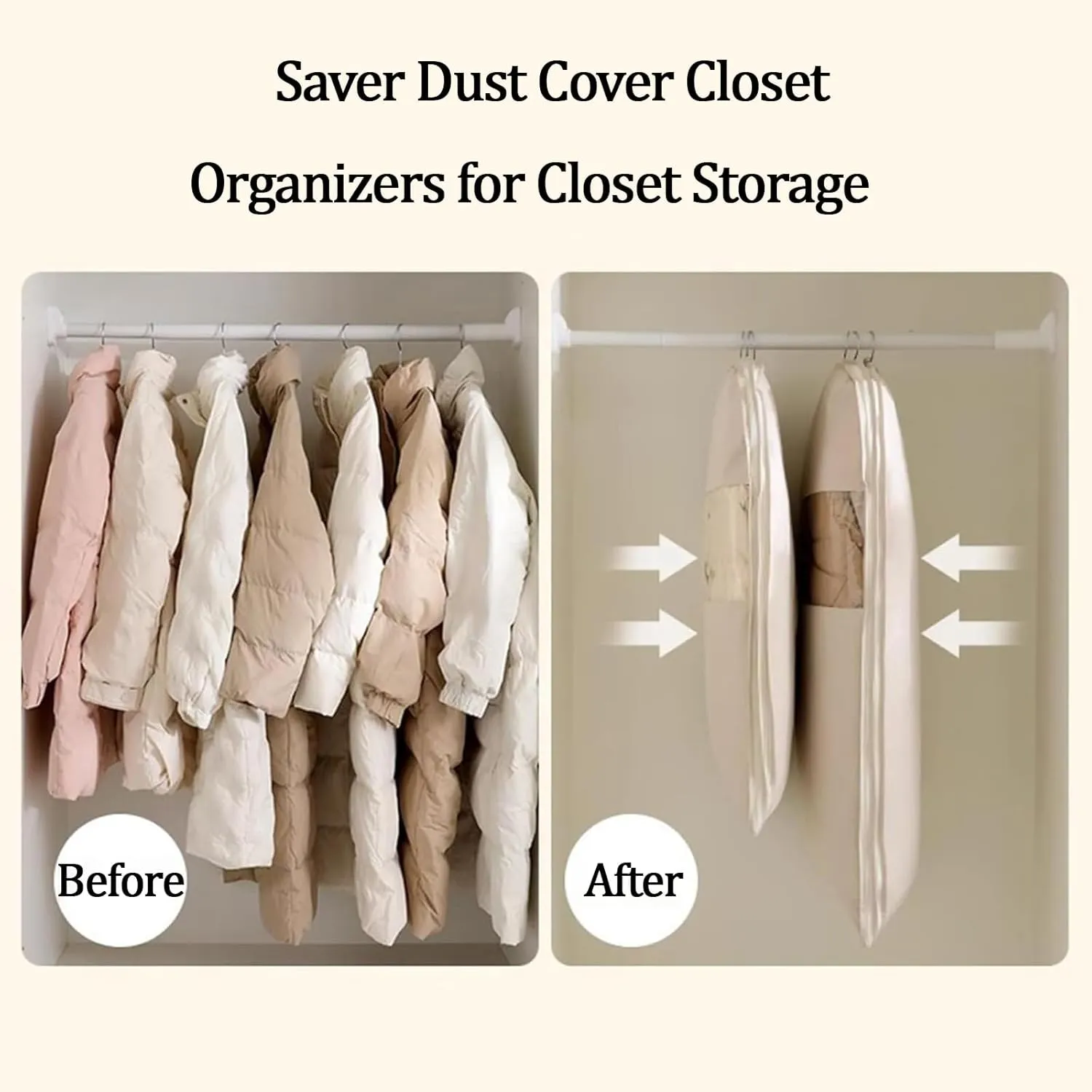 Space Saving Hanging Garment Bag with Self Compression Zipper, Dust Cover Clothes Bags for Down Coat, Space Saver Closet Organizers, for Closet Storage (Pink,Medium)
