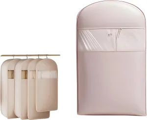 Space Saving Hanging Garment Bag with Self Compression Zipper, Otherwise Travel Clothes Bags for Down Coat Storage, Protector Dust Cover Closet Organizers (Pink, M)