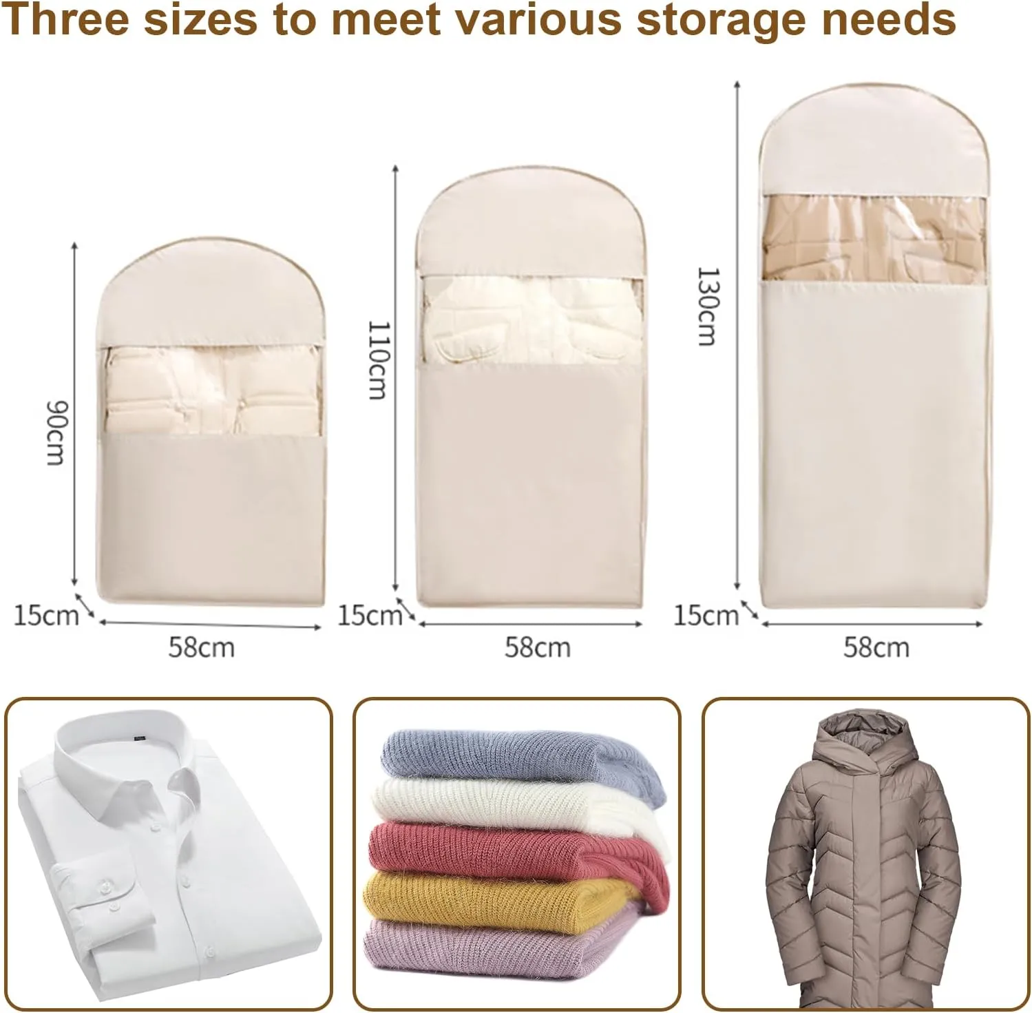 Space Saving Hanging Garment Bag with Self Compression Zipper, Space Saver Closet Organizers, Down Coat Compression Dust Cover for Closet Storage (Pink*M)