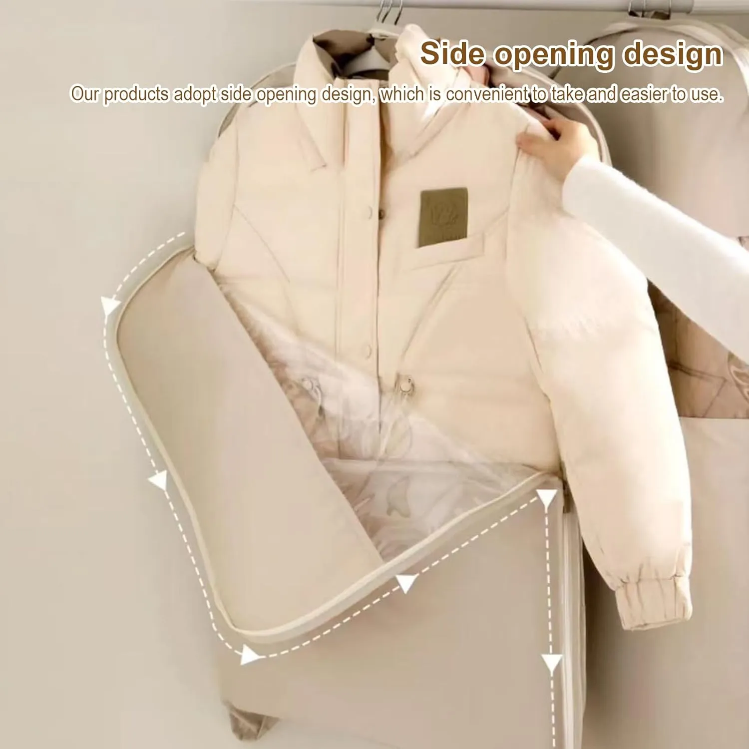 Space Saving Hanging Garment Bag with Self Compression Zipper, Space Saver Closet Organizers, Down Coat Compression Dust Cover for Closet Storage (White*XL)