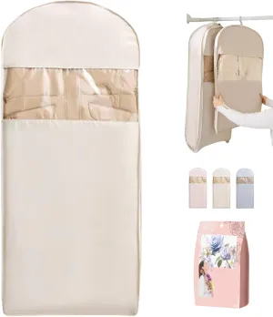 Space Saving Hanging Garment Bag with Self Compression Zipper, Space Saver Closet Organizers, Down Coat Compression Dust Cover for Closet Storage (White*XL)