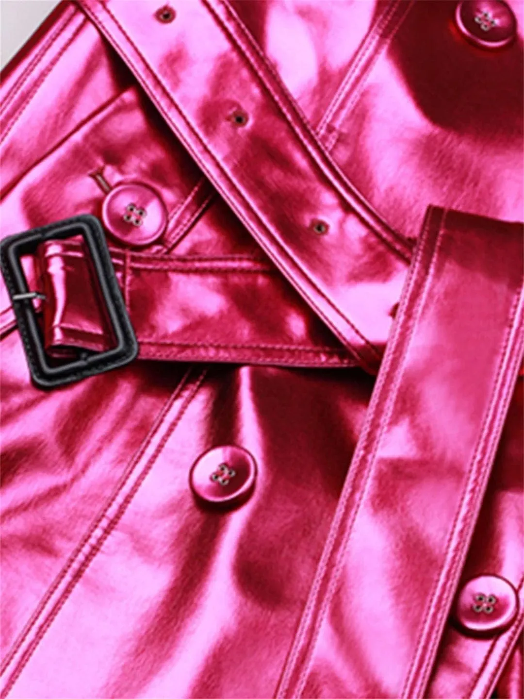 Spring Autumn Long Patent Leather Trench Coat for Women Double Breasted Fashion Leather Jacket