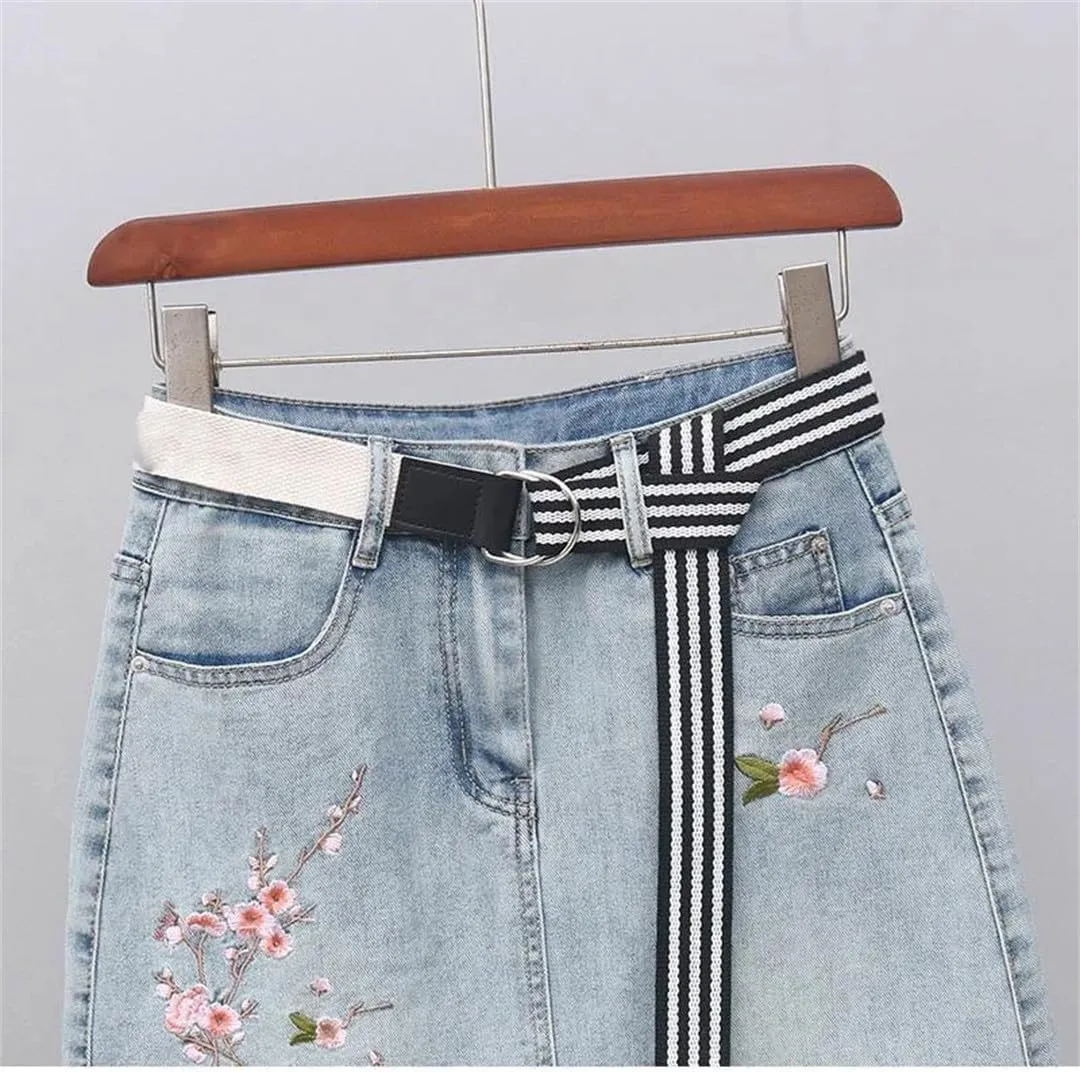 Spring Summer Retro Flower Embroidery Denim Skirt Female Short High Waist Slim A Jeans Skirt