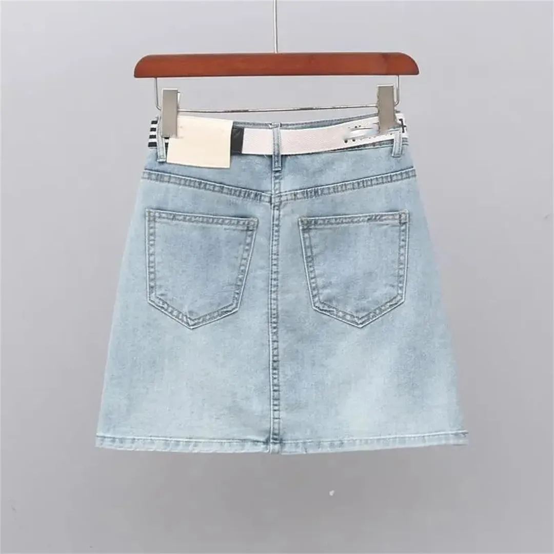 Spring Summer Retro Flower Embroidery Denim Skirt Female Short High Waist Slim A Jeans Skirt