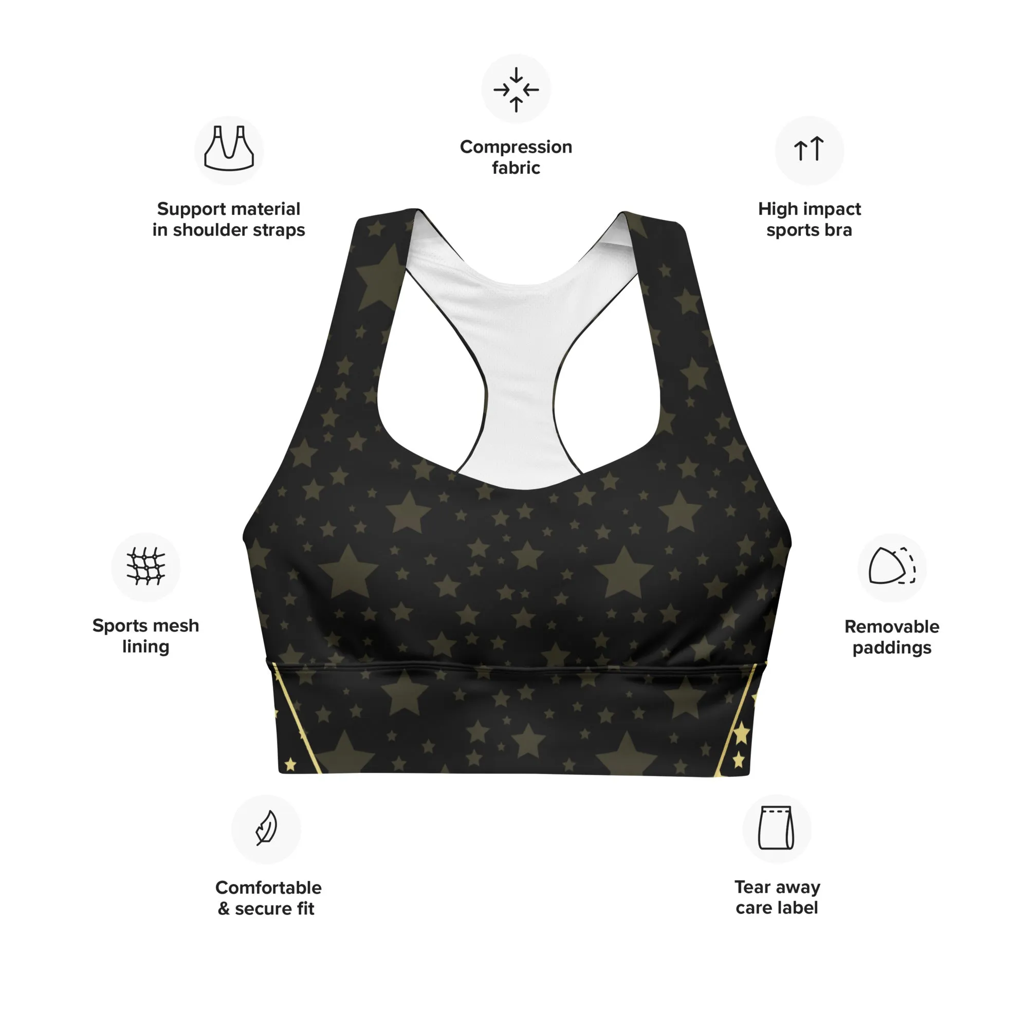 Star Compression Longline Sports Bra, lioness-love