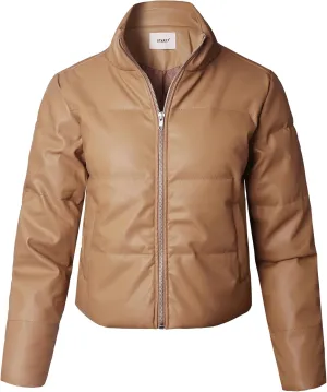 STARJJ Womens High Neck Quilted Faux Leather Puffer Jacket