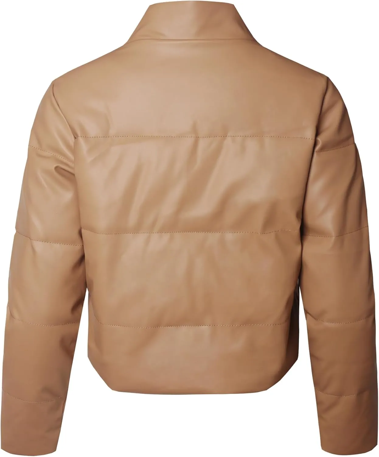 STARJJ Womens High Neck Quilted Faux Leather Puffer Jacket