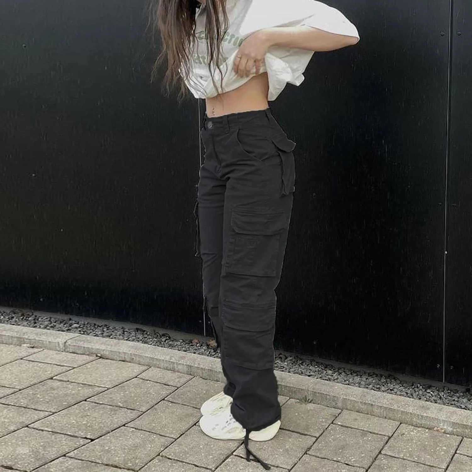 Straight Leg Cargo Pants for Women Baggy Cargo Pants with Pocket High Waist Cargo Y2k Trousers Streetwear