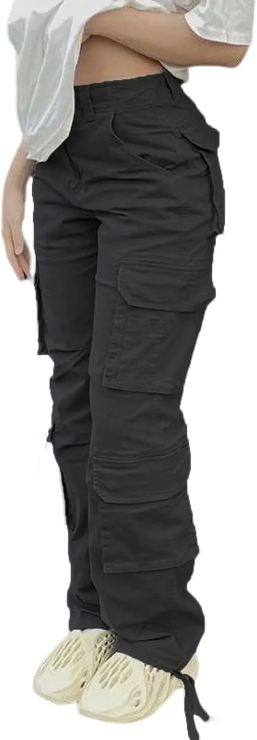 Straight Leg Cargo Pants for Women Baggy Cargo Pants with Pocket High Waist Cargo Y2k Trousers Streetwear