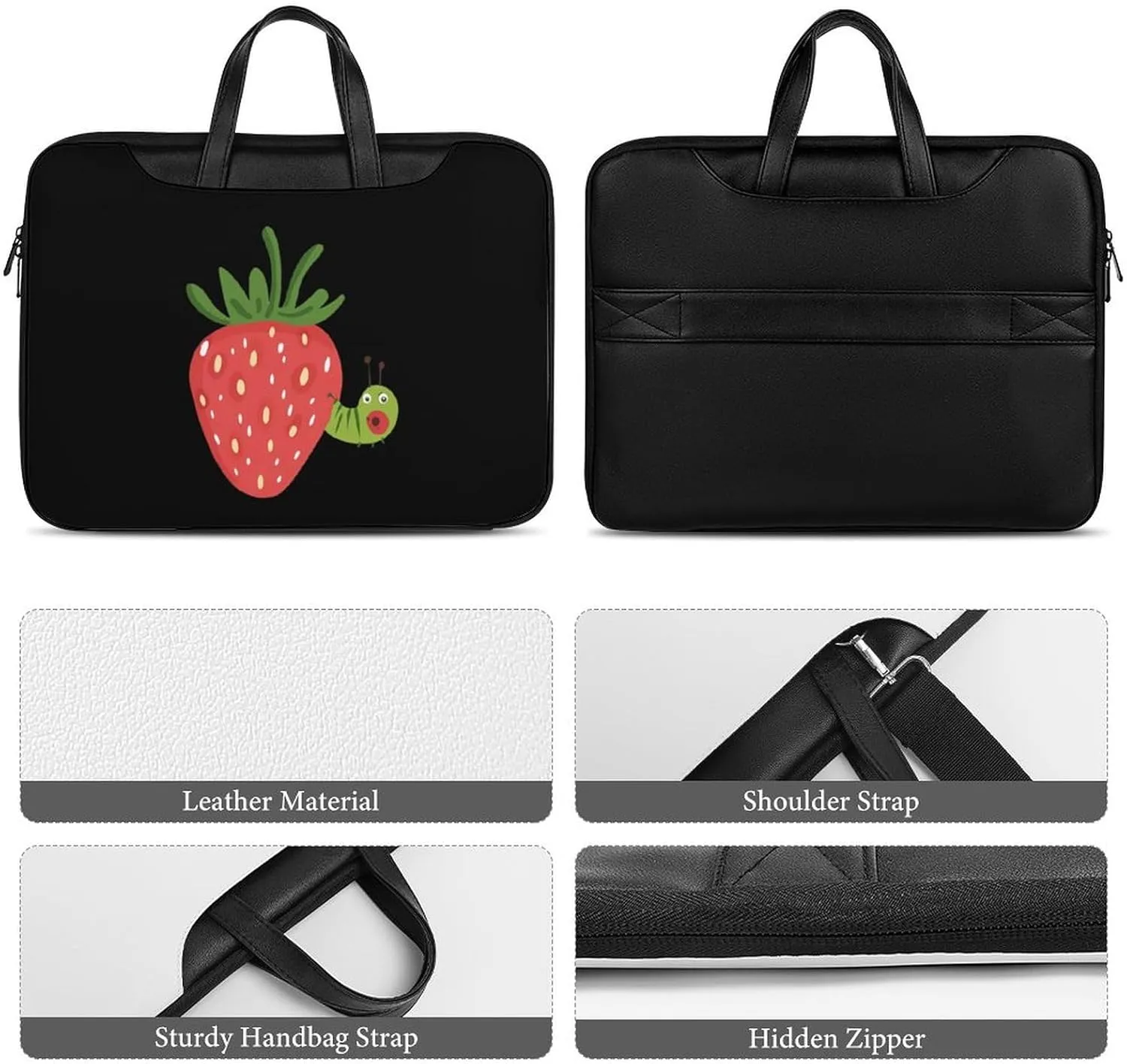 Strawberry Caterpillar Leather Bag Laptop Case Slim Water Resistant Computer Bags with Handle Briefcase for Work