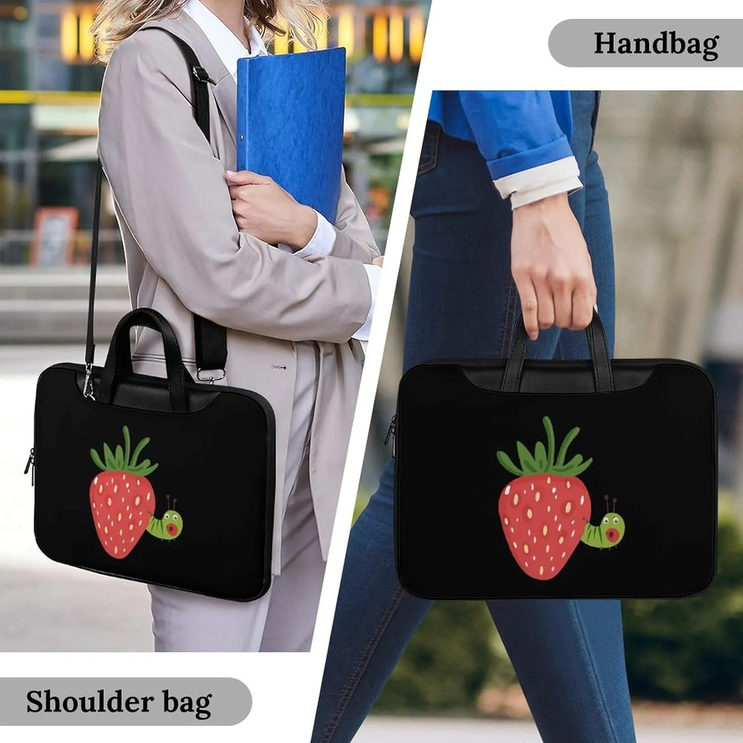 Strawberry Caterpillar Leather Bag Laptop Case Slim Water Resistant Computer Bags with Handle Briefcase for Work